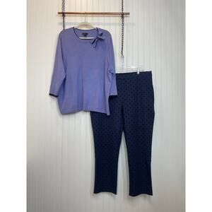 Isaac Mizrahi Live! & Evie Bow Blouse & Flocked Polka Dot Ankle Pants Bundle 3X